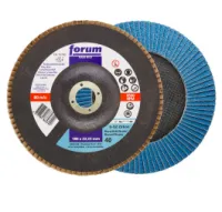Disc lamelar pentru inox, neferoase, 180mm, gran. 60, curbat 6°, corindon zirconu, FORUM