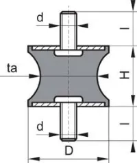 Tampoane cauciuc-metal tip A D60xH60 M10x28 NR55