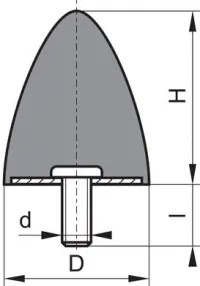 Tampon cauciuc-metal parabolic tip D D30xH36 M8x20 NR55