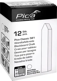 Tafelkreide Pica-Classic weiß 12x12x85mm, eckig angespitzt, unpapiert im Karton zu 12 St. Pica