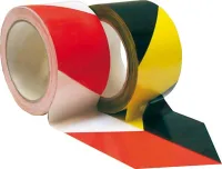 Banda adeziva de marcare si avertizare din PVC, 60mm x 66m, rosu/alb