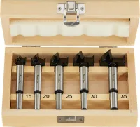 Set burghie cilindru HW, 15-35mm, 5 piese, in cutie din lemn, FORTIS  
