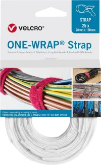Legături de cablu VELCRO One Wrap Strap 20 x 200 mm, alb, 25 buc.