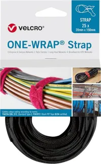 Legături de cablu VELCRO One Wrap Strap 20 x 200 mm, negru, 25 buc