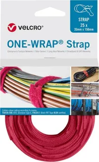 Legături de cablu VELCRO One Wrap Strap 20 x 330 mm, roșu, 25 buc