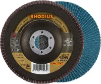 Disc lamelar pentru oteluri tratate, 115mm, curbat, gran.40, zirconu-corindon, ALPHALINE, Rhodius