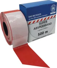 Bandă de protecție 500 m rolă roșu/alb blocat Blue Angel fabricată din materii prime reciclate cel puțin 80%