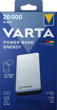 Baterie externa Power Bank Energy, 3.7V, 20000 mAh, 4 porturi, VARTA